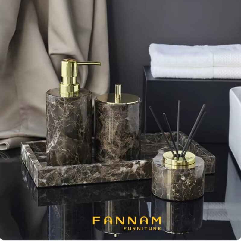 Bộ phụ kiện phòng tắm cao cấp đá cẩm thạch nâu