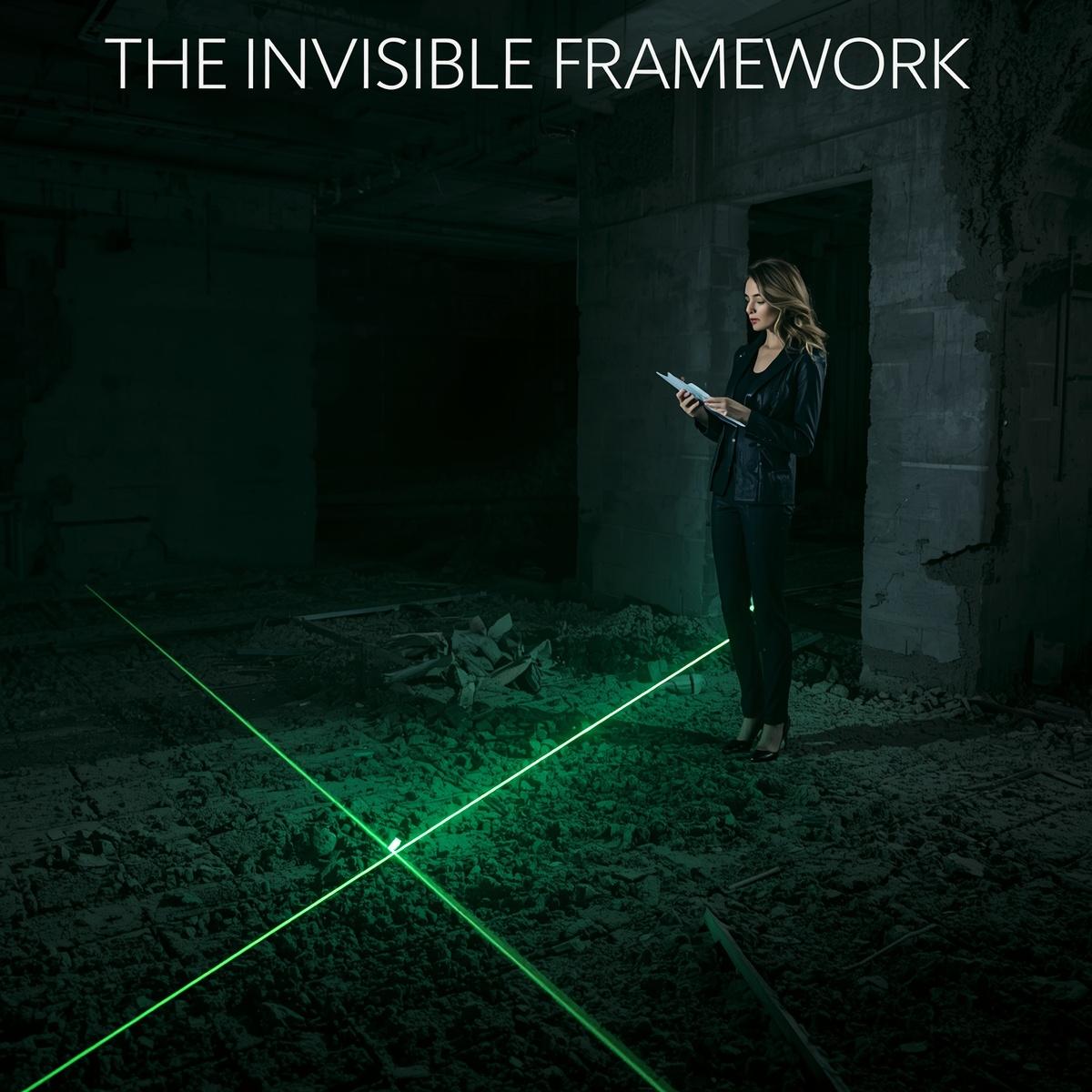 H&igrave;nh 2_ The Surgical Precision (Căn chỉnh bằng Laser)__Visual_ Trong b&oacute;ng tối của một c&ocirc;ng trường vừa đập ph&aacute; xong, một tia Laser m&agrave;u xanh l&aacute; c&acirc;y hoặc đỏ rực rỡ đang qu&eacute;t ngang (2)