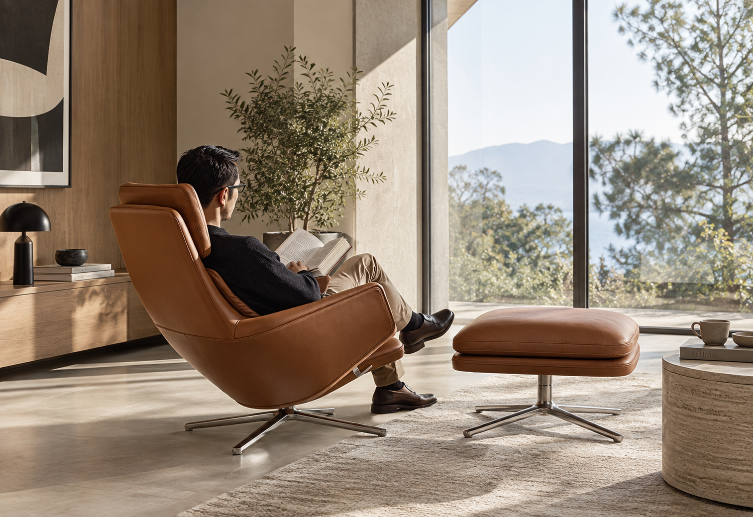 11. Ghế Ottoman kết hợp armchair trong g&oacute;c thư gi&atilde;n