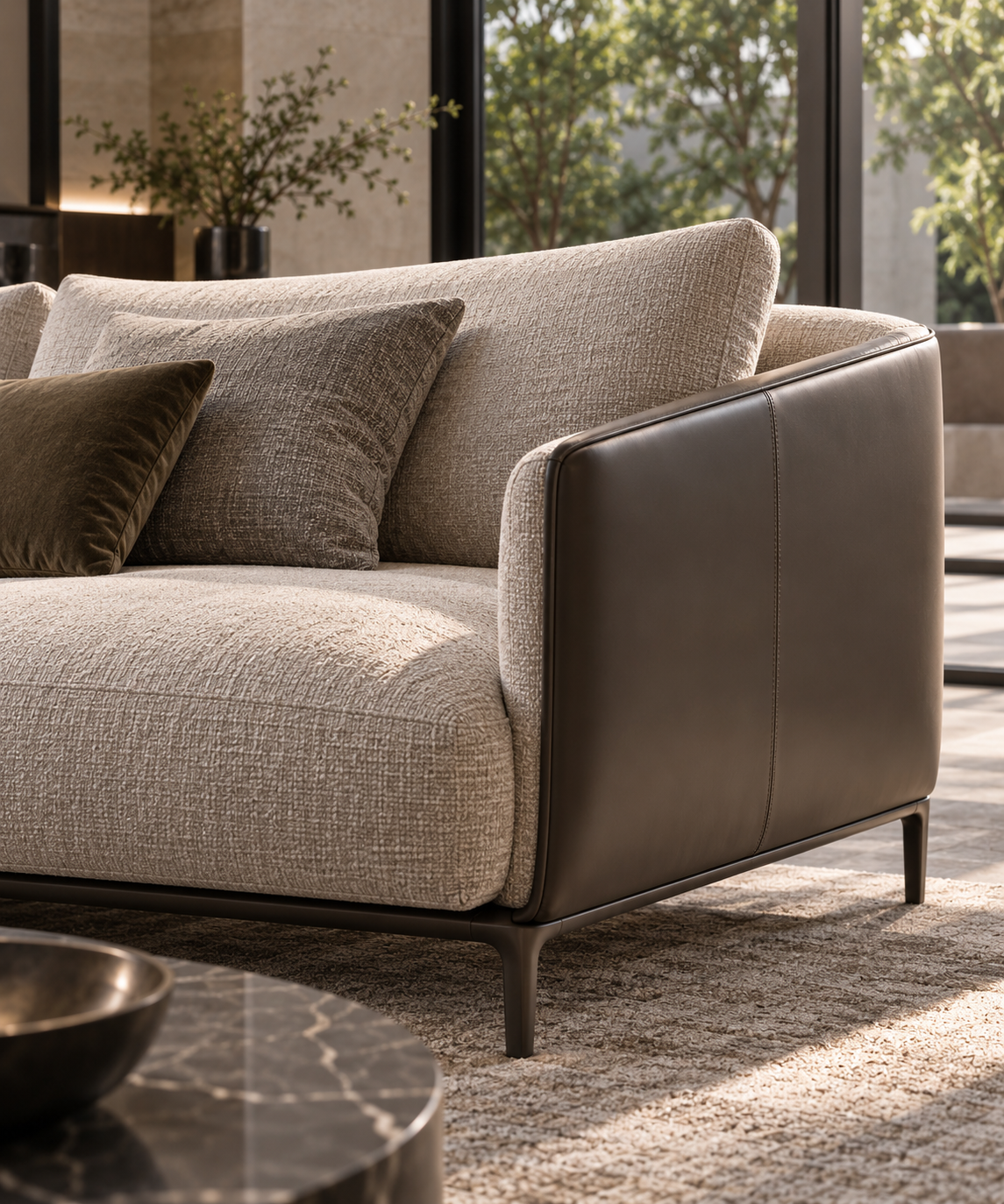 6. &nbsp;Da v&agrave; vải tạo cảm gi&aacute;c bề mặt kh&aacute;c nhau tr&ecirc;n sofa